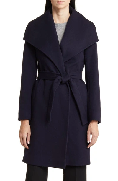 Wool Peak Lapel Wrap Mid Length Coat - Midnight Blue