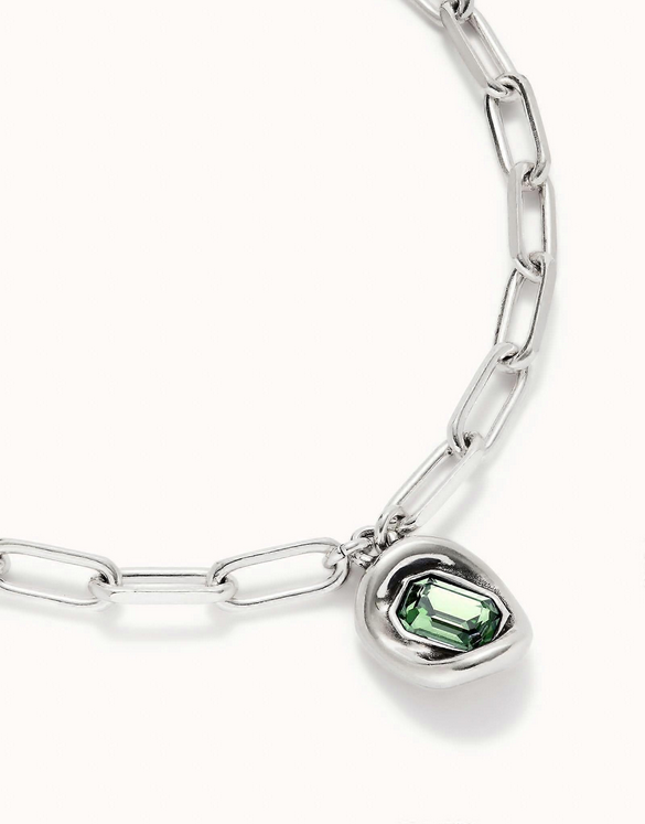 Ser Valiente Exc Silver Link Necklace - Green Stone