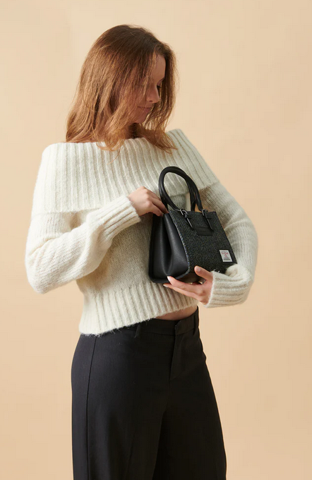The Mini Caillie Tote - Black & Grey Herringbone