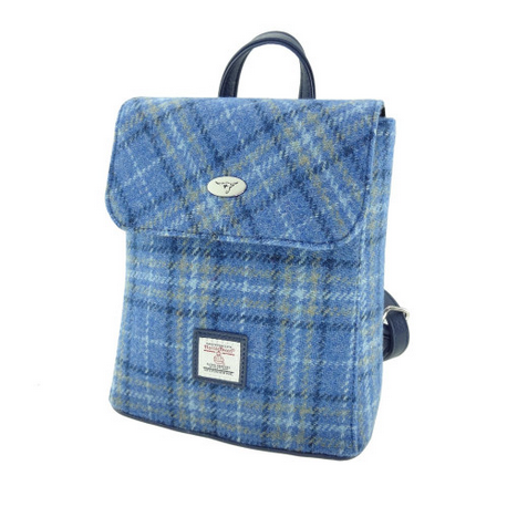 Harris Tweed 'Tummel' Mini Backpack Light Blue Check