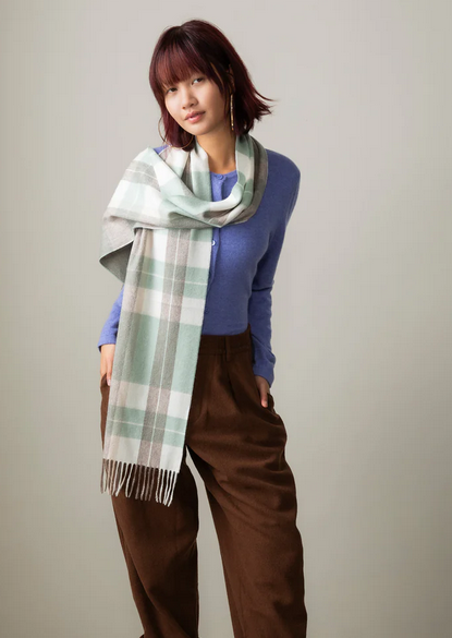 Cashmere Scarf Contemporary Check - Seafoam