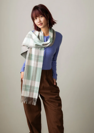 Cashmere Scarf Contemporary Check - Seafoam