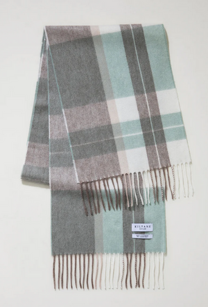 Cashmere Scarf Contemporary Check - Seafoam