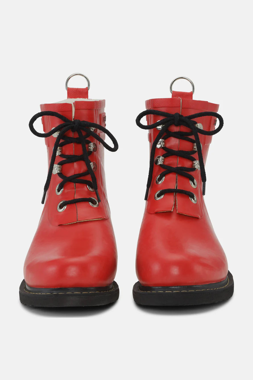 Short Rubber Lace-Up Boots 02 - Deep Red