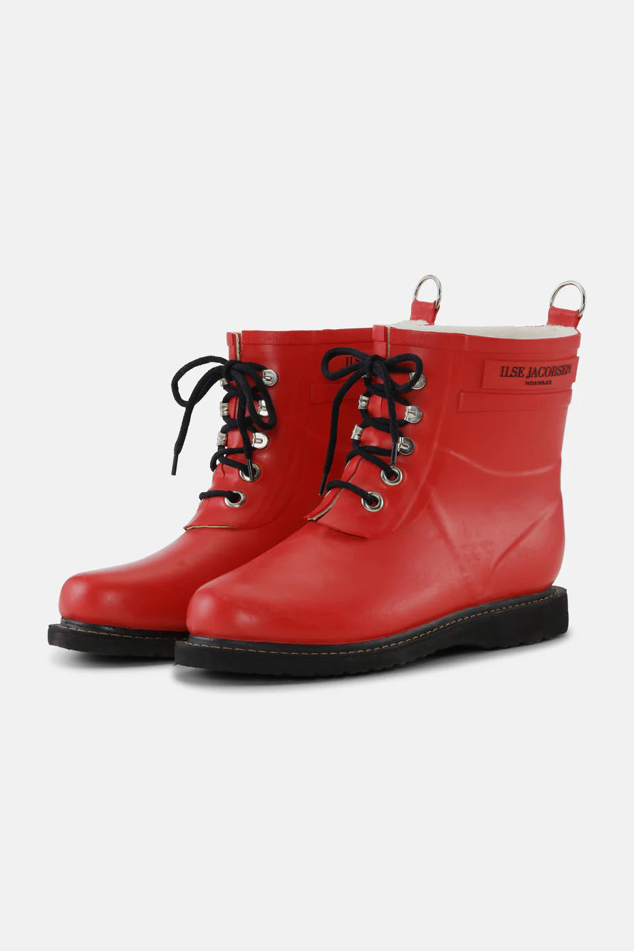 Short Rubber Lace-Up Boots 02 - Deep Red