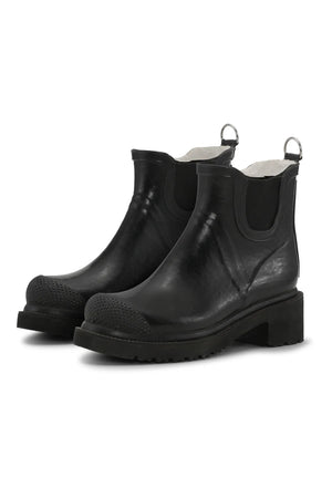 Short Rubber Boots w/ High Heel 47 - Black