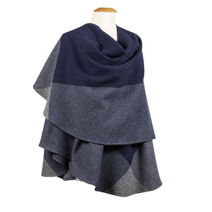 100% Lambswool Sue Cape - Navy & Dark Grey Block