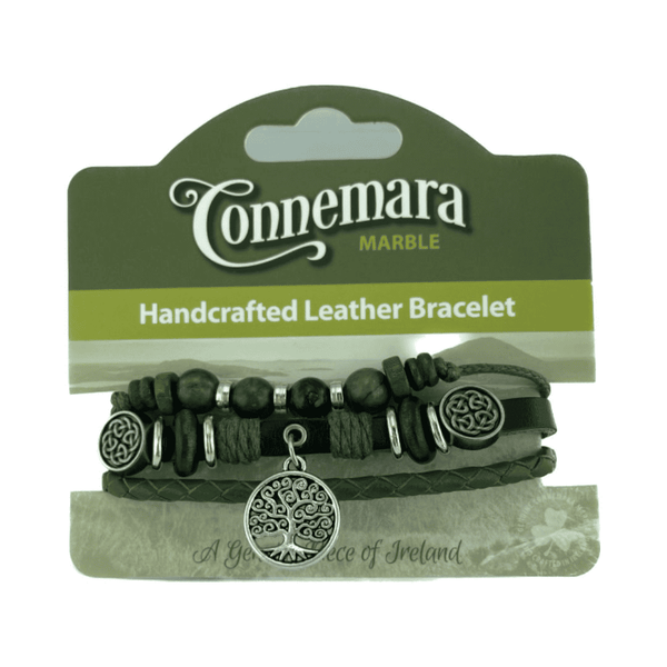 Leather & Connemara Marble Hippie Bracelet - Tree Of Life