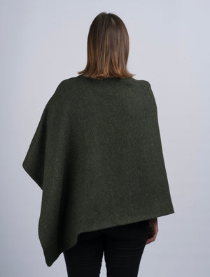 Tweed Poncho w/ Buttons - Green Herringbone