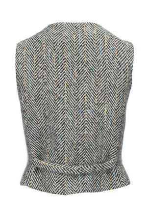 Ladies Tweed Waistcoat - Black & White Herringbone