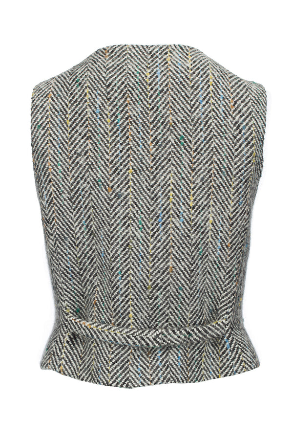 Ladies Tweed Waistcoat - Black & White Herringbone