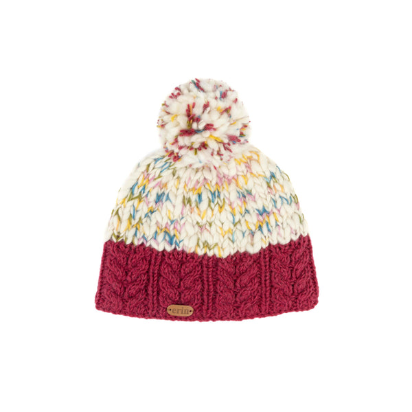 Uneven Wool Bobble Hat - Burnt Red