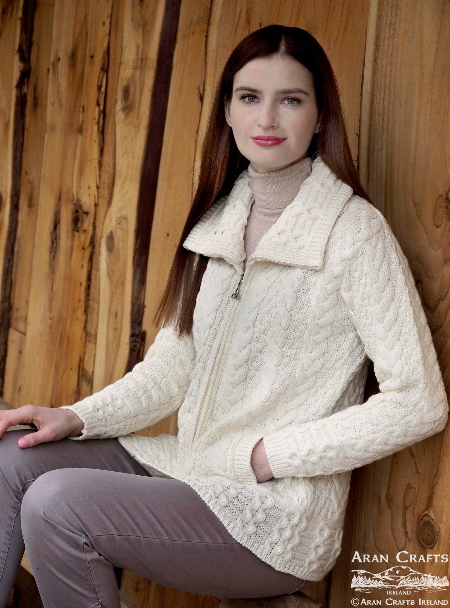 Louisburgh Double Collar Zip Cardigan - Natural