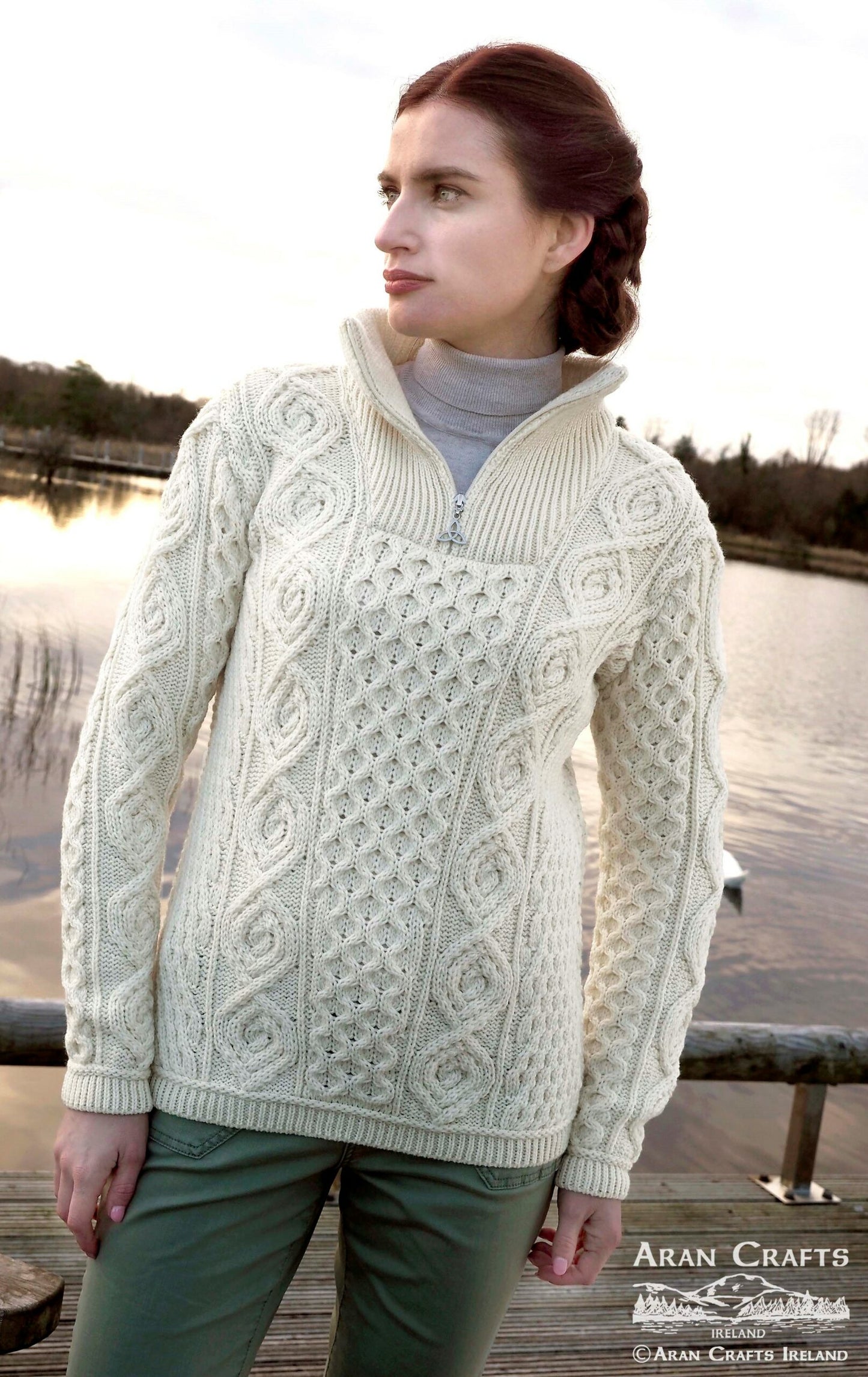 Ladies Headford Luxurious Half Zip Sweater - Natural
