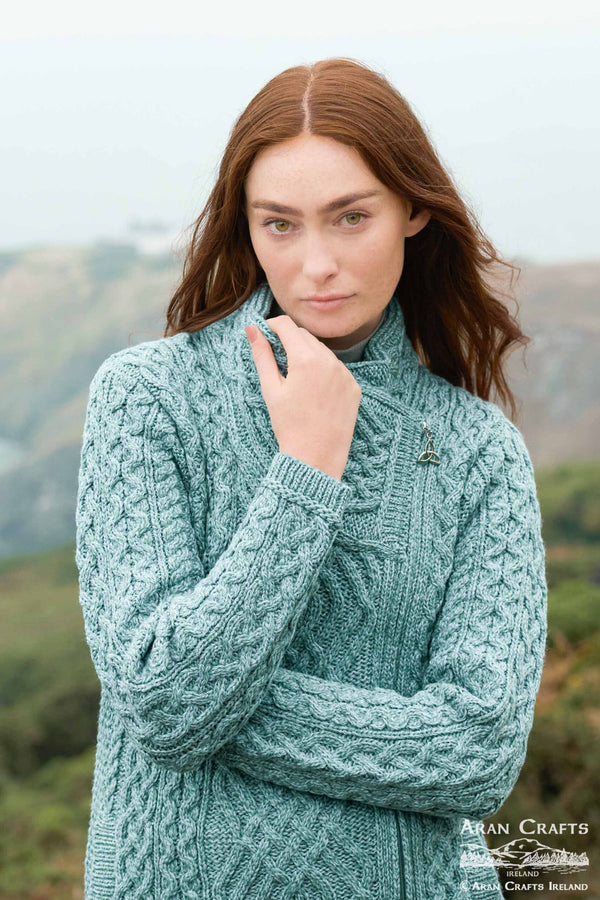 Shannon Aran Cable Side Zip Jacket - Mermaid