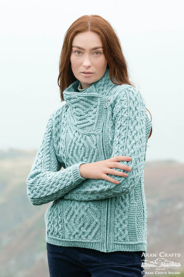 Shannon Aran Cable Side Zip Jacket - Mermaid