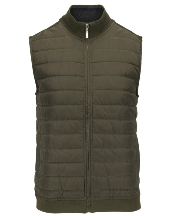 Zip Funnel Neck Quilted Gilet - Smart Jacquard Collar - Khaki