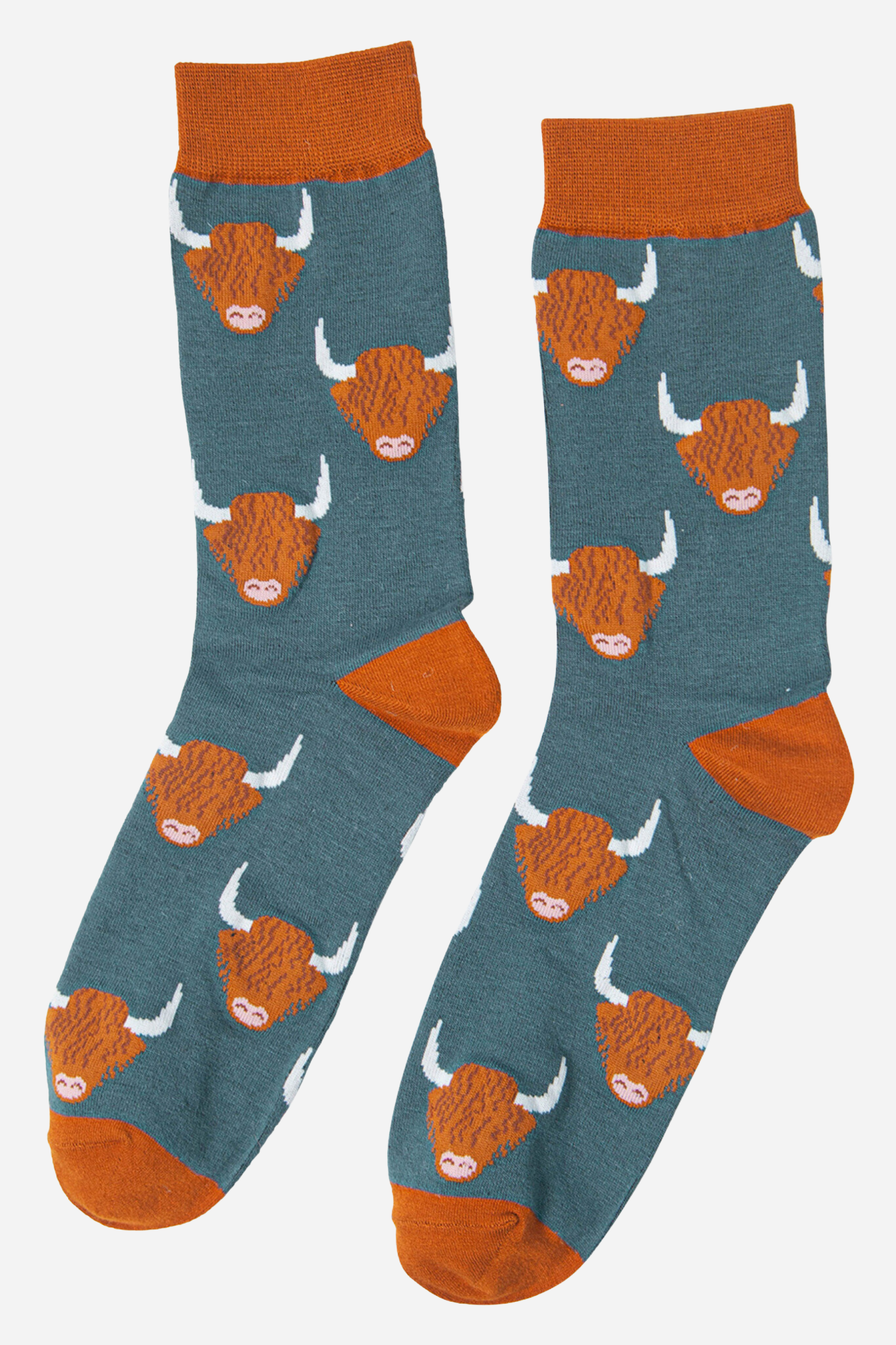 Teal Men's Highland Cow Print Bamboo Socks