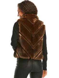 Faux Fur Reversible Chevron Shortie Vest: Sable / M