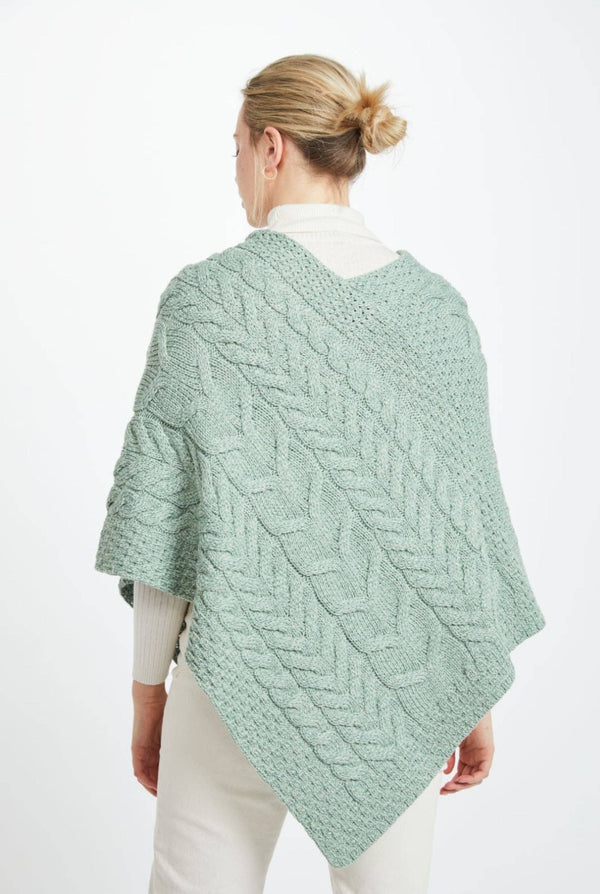 Aasleagh Falls Ladies Aran Poncho - Sea Foam Green