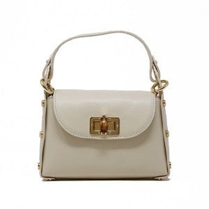 GF1075 GENUINE ITALIAN LEATHER  BAMBOO CLASP, CROSSBODY BAG: LILAC