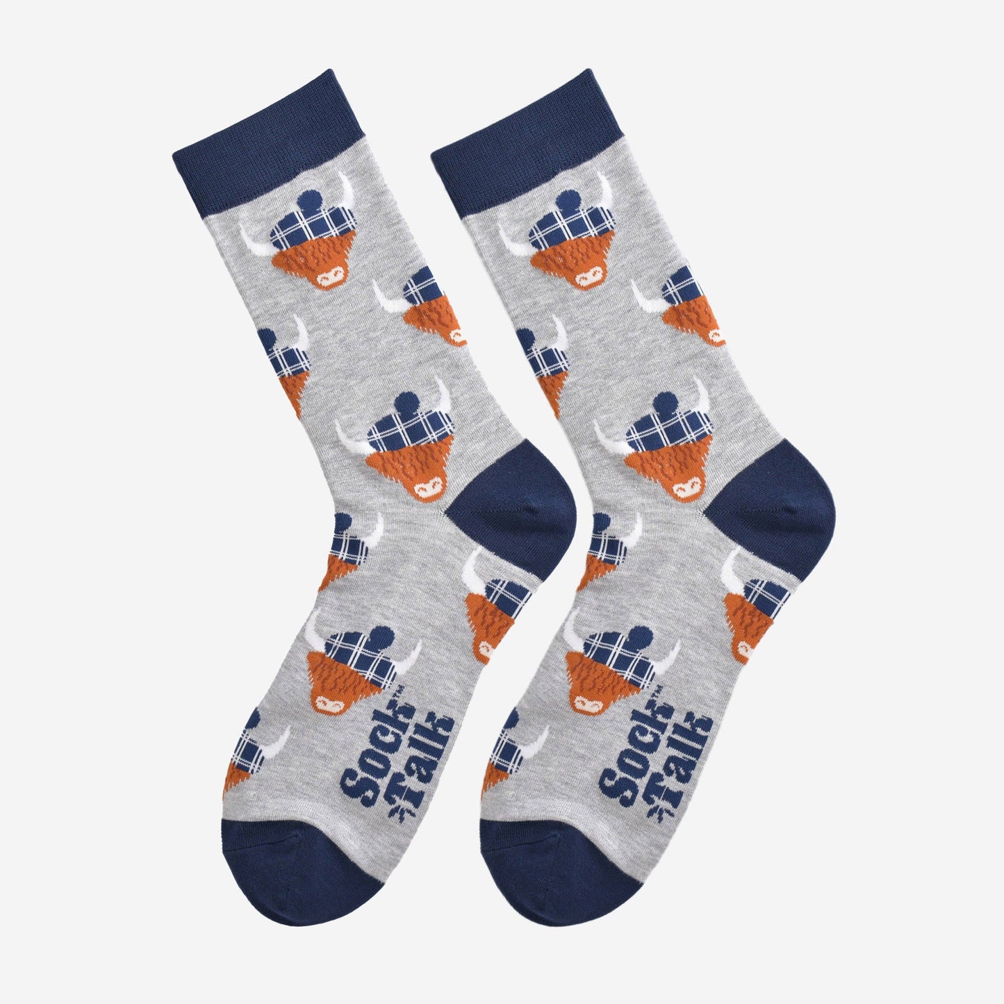 Men's Bamboo Socks - Grey/Navy Blue, Highland Cow Tartan Hat: UK 7-11 | EU 40.5-46 | US 8-12