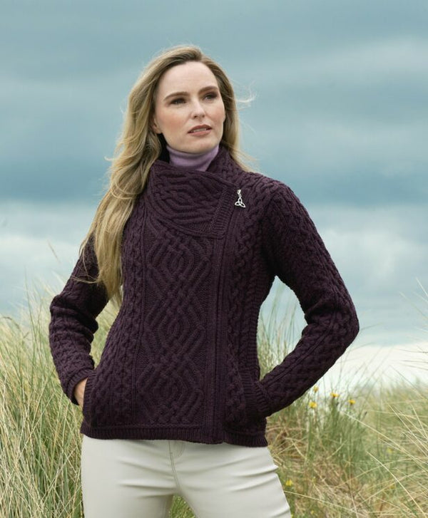 Shannon Aran Cable Side Zip Jacket - Damson