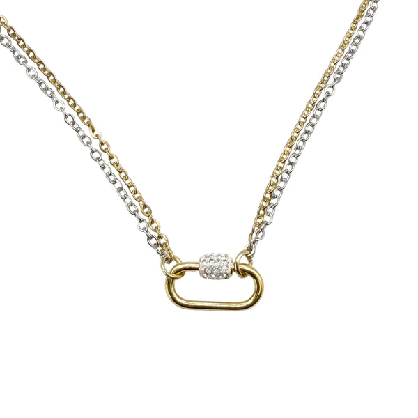 Charm Necklace w/ 'Loved' Heart & Crystal Charms - Gold & Silver
