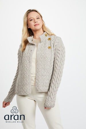 Louisburgh Ladies Cable Aran Cardigan - Toast