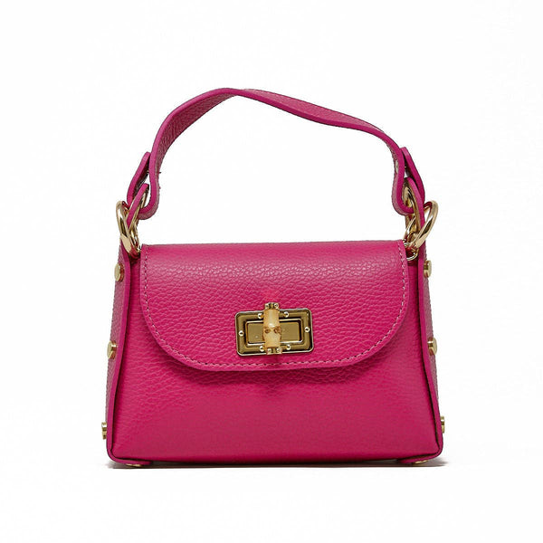 GF1075 GENUINE ITALIAN LEATHER  BAMBOO CLASP, CROSSBODY BAG: LILAC