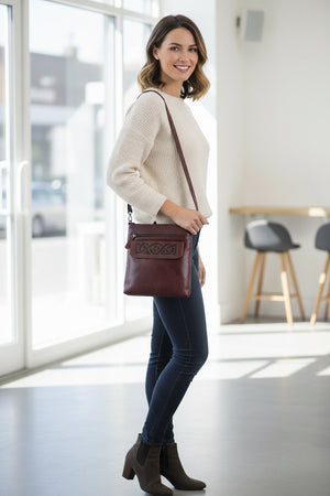 Mary Hand Embossed Leather Bag - Brown