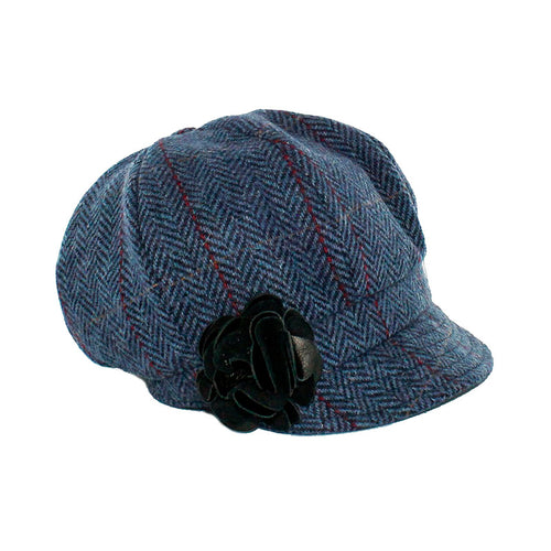 Ladies Tweed Newsboy Hat - Navy Herringbone