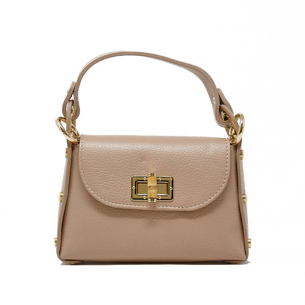 GF1075 GENUINE ITALIAN LEATHER  BAMBOO CLASP, CROSSBODY BAG: LILAC