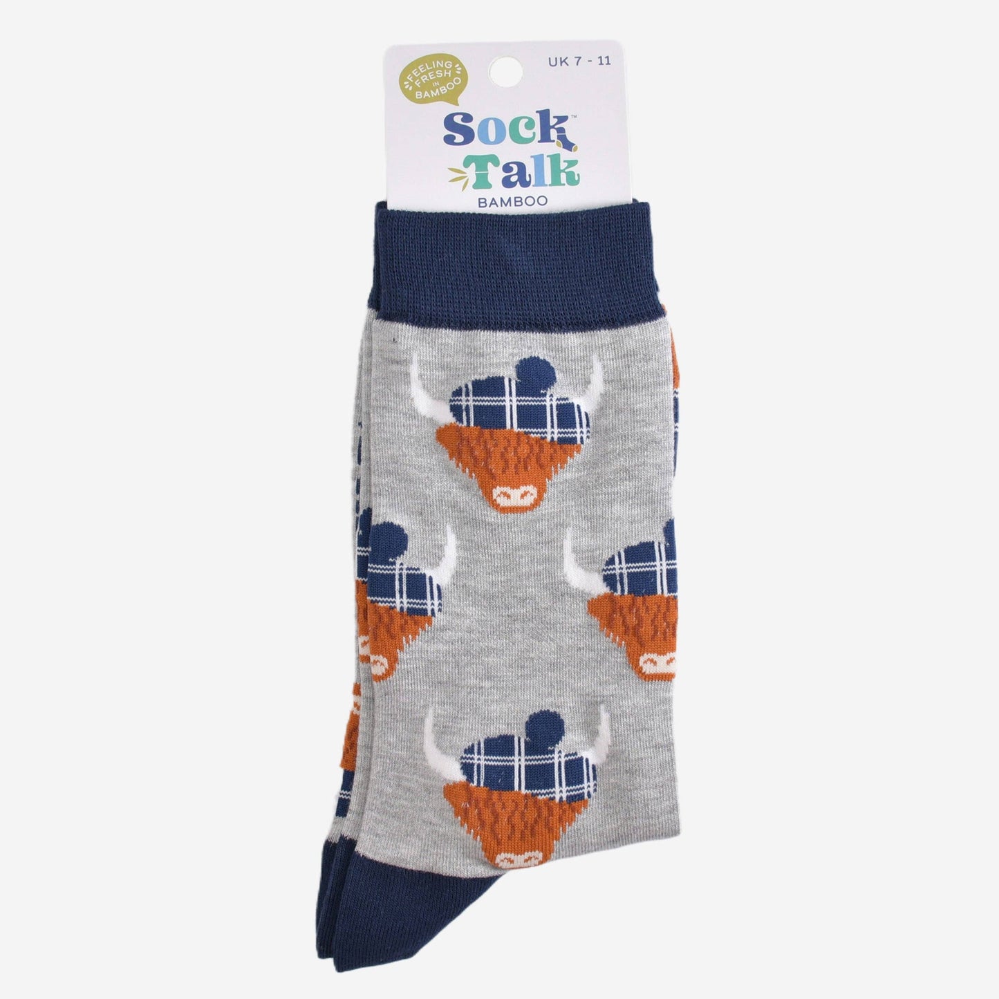 Men's Bamboo Socks - Grey/Navy Blue, Highland Cow Tartan Hat: UK 7-11 | EU 40.5-46 | US 8-12