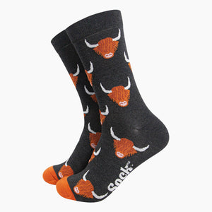 Men's Bamboo Socks - Black, Highland Cow: UK 7-11 | EU 40.5-46 | US 8-12