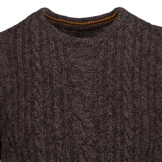 Cable Knit Long Sleeve Pullover - Black & Tan