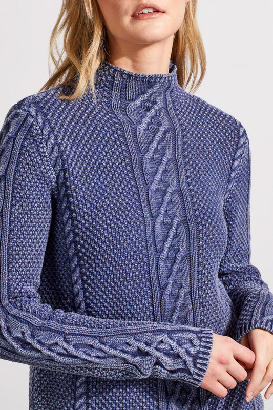 Funnel Neck Cable Sweater - Blue Jay