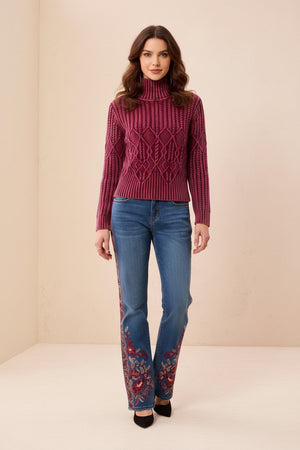 6251O Mock Neck Sweater w/ Special Wash - Cherry Lacquer