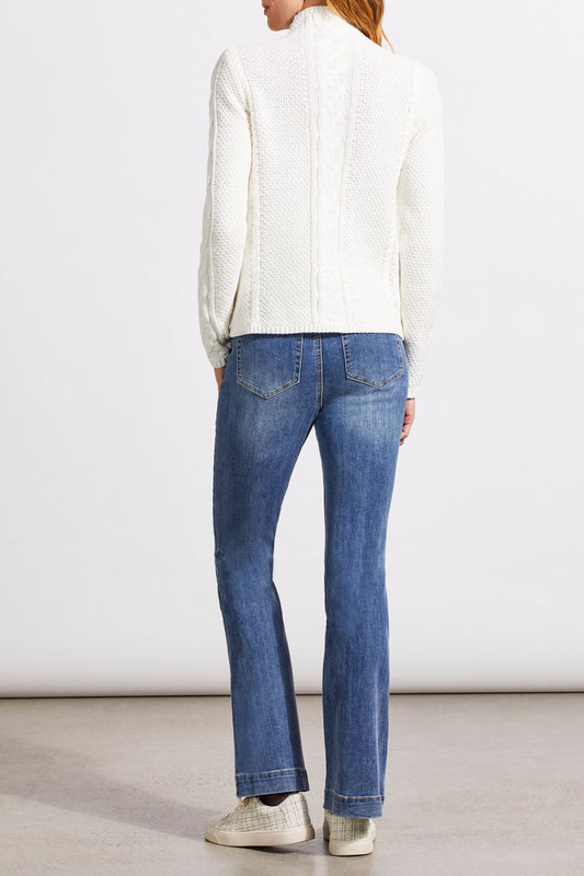 Cotton Funnel Neck Cable Sweater - Eggshell