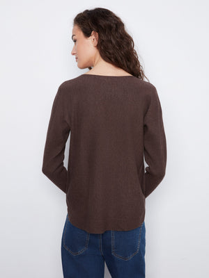 Boat Neck Sweater With Side Buttons - Heather Coffee