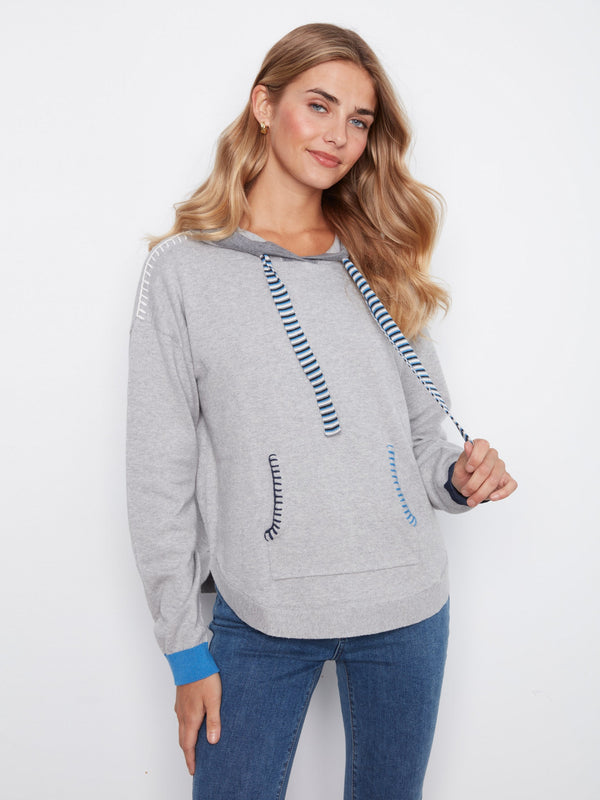 Contrast Detail Hooded Sweater w/ Stitching