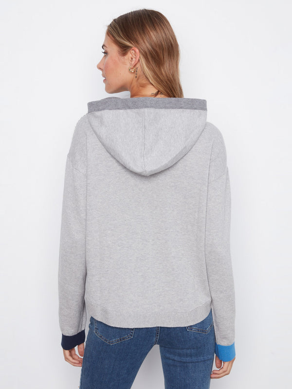 Contrast Detail Hooded Sweater w/ Stitching