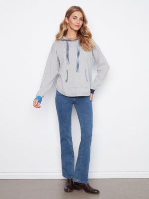 Contrast Detail Hooded Sweater w/ Stitching