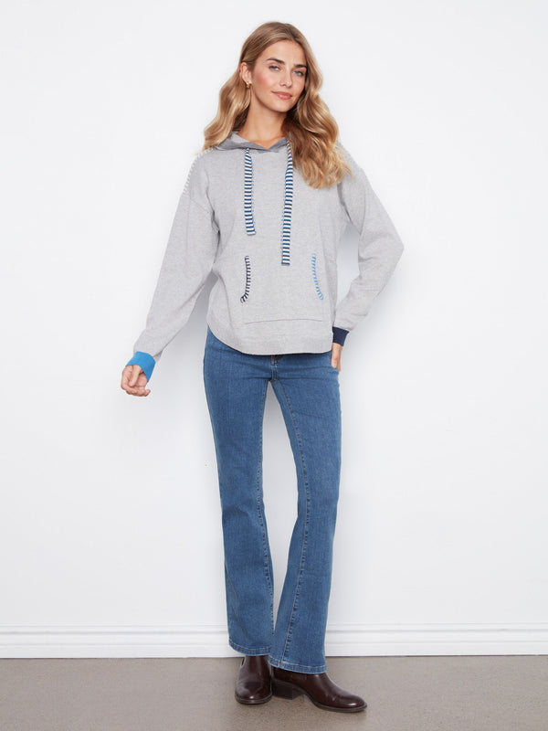 Contrast Detail Hooded Sweater w/ Stitching