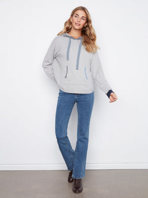 Contrast Detail Hooded Sweater w/ Stitching