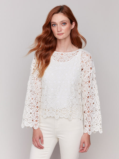 Cotton Blend Crochet Top - Natural