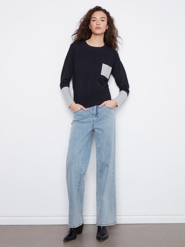 Crew Neck Sweater With Contrast Details