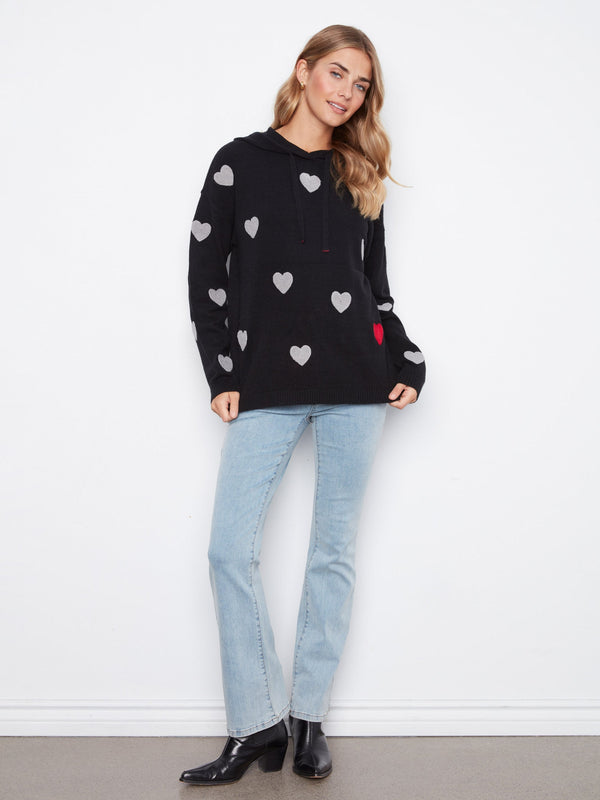 Embroidered Hearts Hoodie Sweater