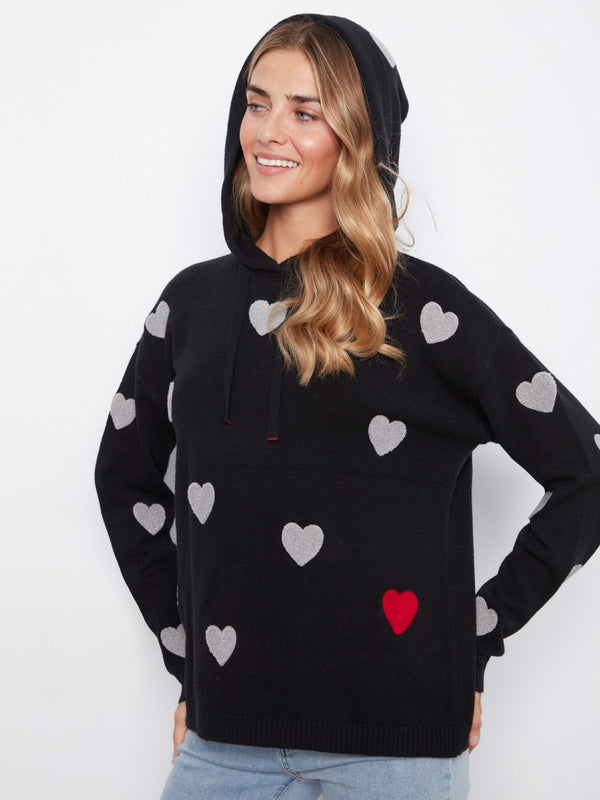 Embroidered Hearts Hoodie Sweater