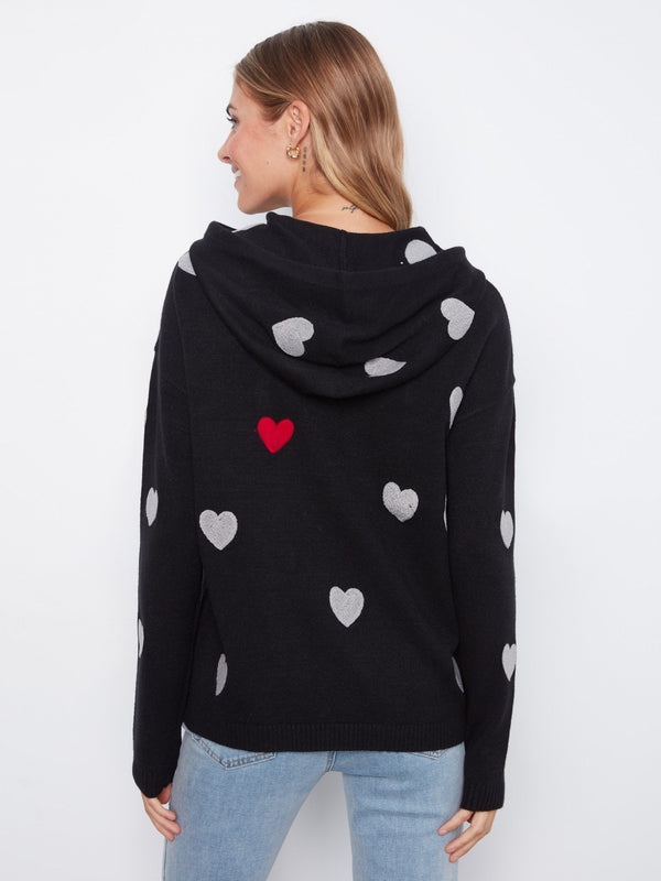 Embroidered Hearts Hoodie Sweater